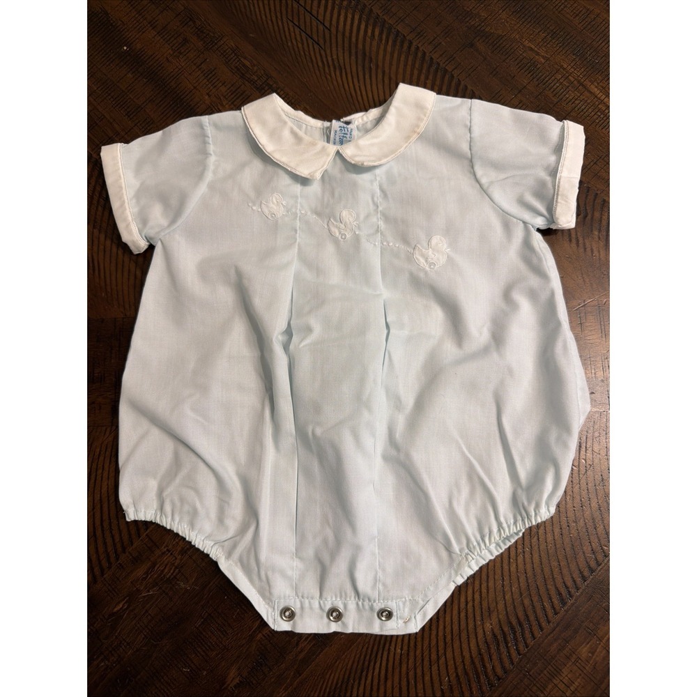 Vintage Feltman Bros Boys Baby Blue Bubble Suit 1970s Size 3 Months